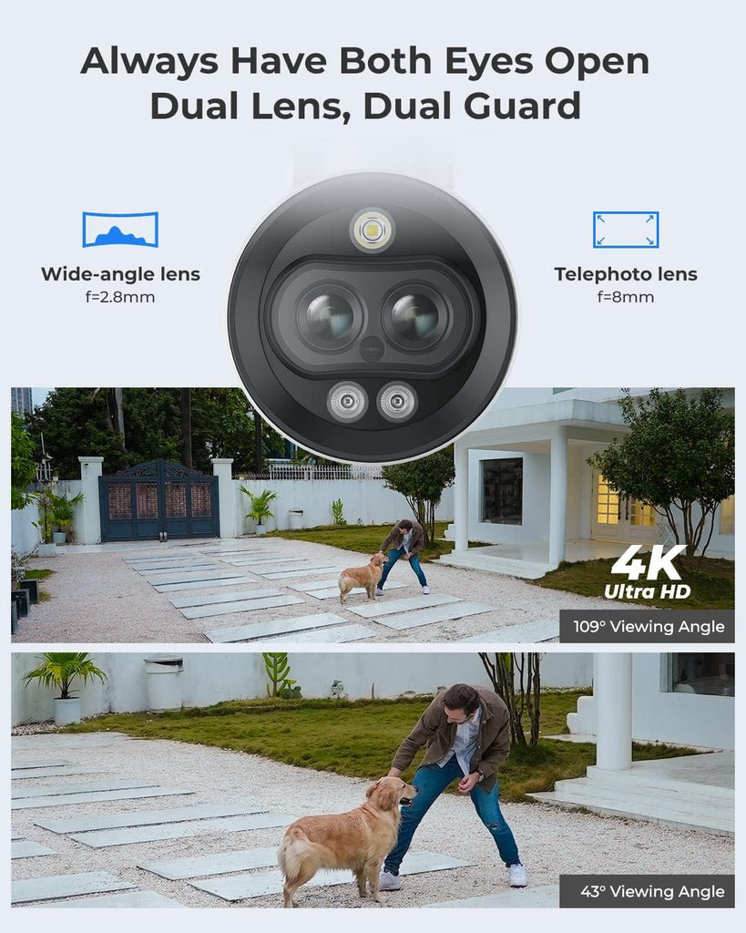 8MP WiFi IP Camera Dual Lens Reolink Duo 2 WiFi 180° Angle Spotlight w/SD  Card